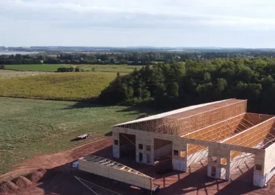 120-foot roof trusses on a building